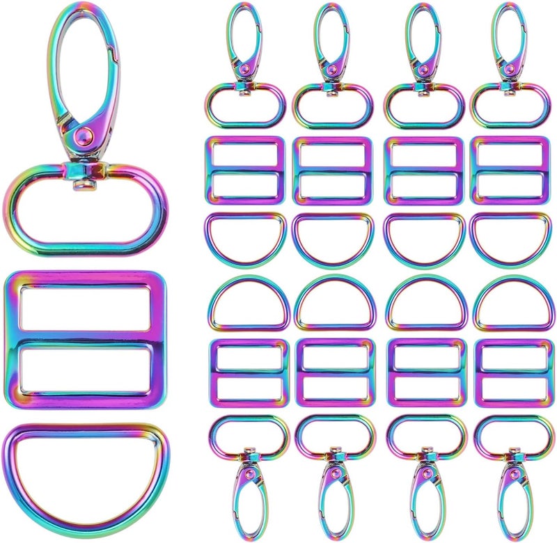 PECMER Rainbow Purse Hardware for Bag Making-1 Inch Swivel Hooks Buckles for Purses D Rings for Purse-15PCS Purse Strap Bag Hardware 5 Set Colorful(15 pcs rainbow) - Image 1